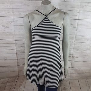 Love Fire Ribbed Knit Black Gray Striped Sundress